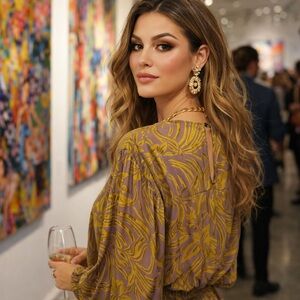 Cynthia Vincent Velvet Phoebe Boho Artsy Top Large Blouse Peasant Citron Indie